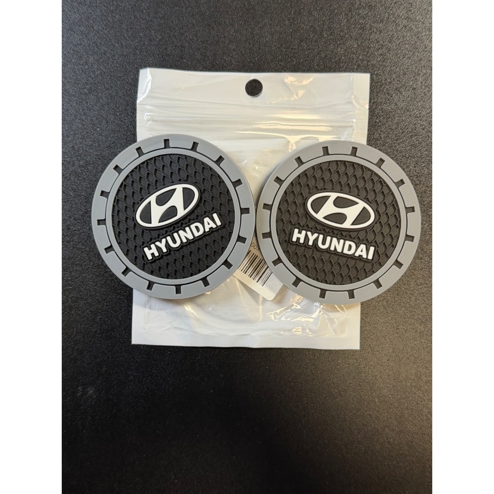 Hyundai Car Cup Holder Coasters 2 Pack Grey Black Silicone Anti-Slip Inserts JB4